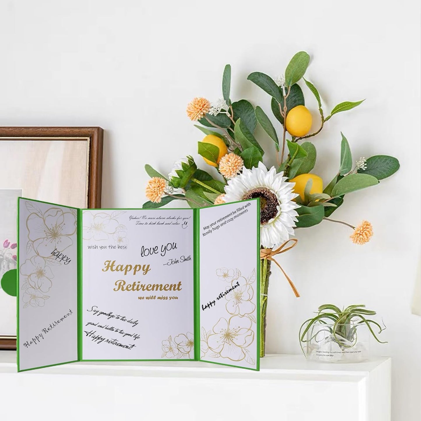 Large Retirement Card for Women Men, Happy Golden Years Party Decorations, Green Gold Farewell Guest Book Alternative, Happy Retirement Gifts Signature Board Book for Farewell Party Supplies(Green)