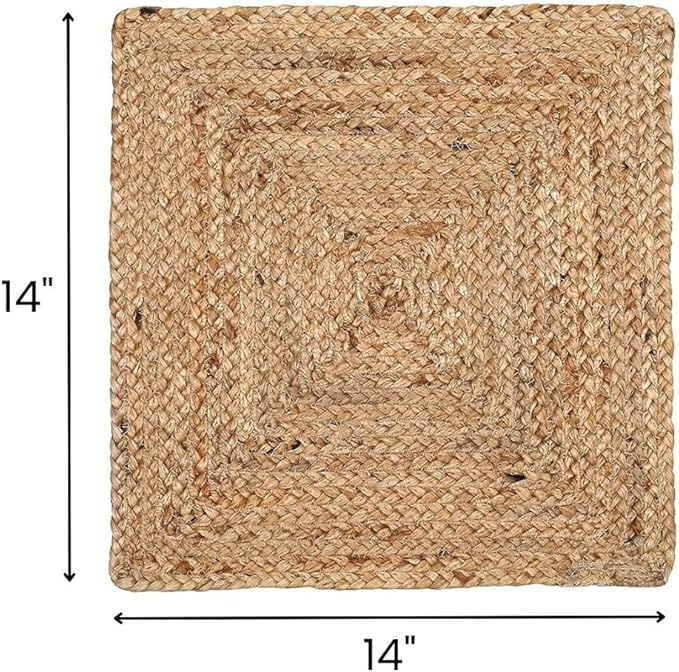 Jute Braided Placemats Set of 4-100% Jute Nonslip 14x14 inch Square Farmhouse Vintage Placemats for Dining Table - Perfect for Indoor Outdoor Natural Jute Placemats
