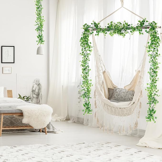 3 Pack Artificial Vine Greenery Decor - White Leaf Garland for Balcony, Mantle, Table, Arch & Backdrop Decor