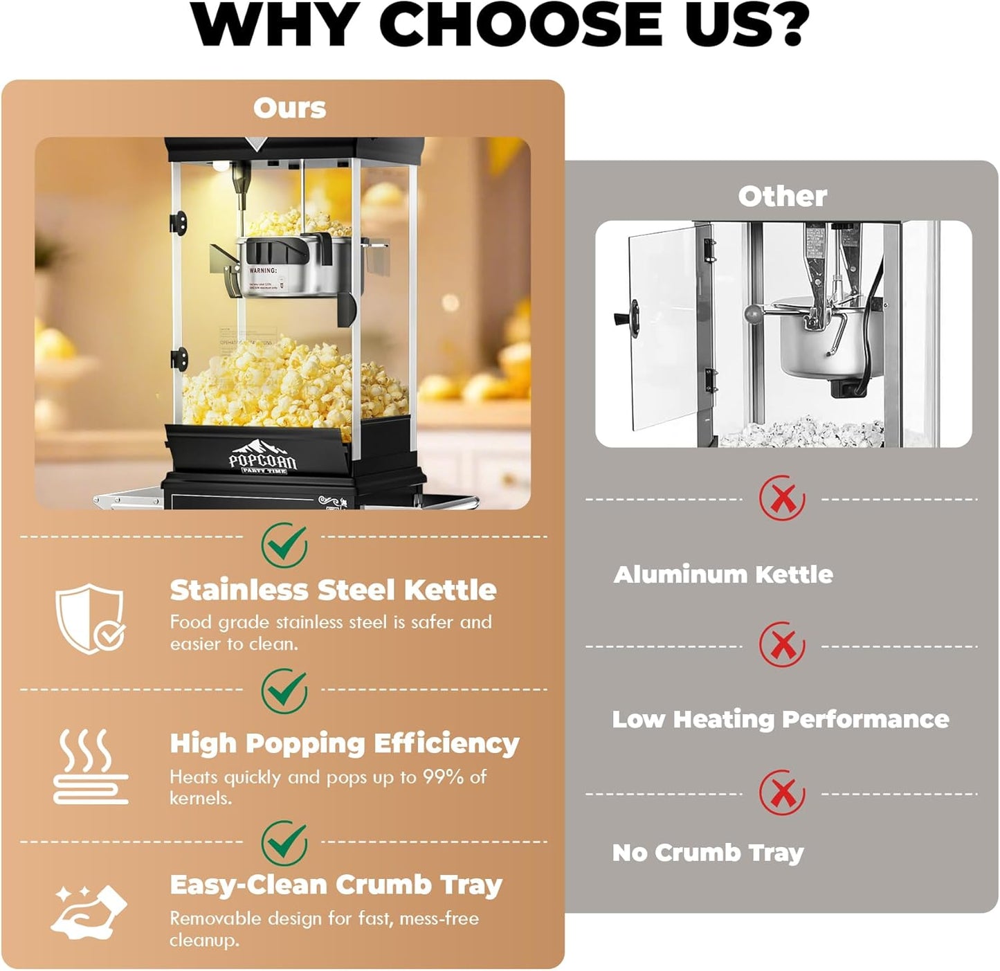 Popcorn Machine Cart with Wheel, 10 oz Popcorn Maker Machine with Stainless-Steel Kettle Makes Up to 40 Cups, Vintage Movie Theater Style Pop Corn Machine, Black