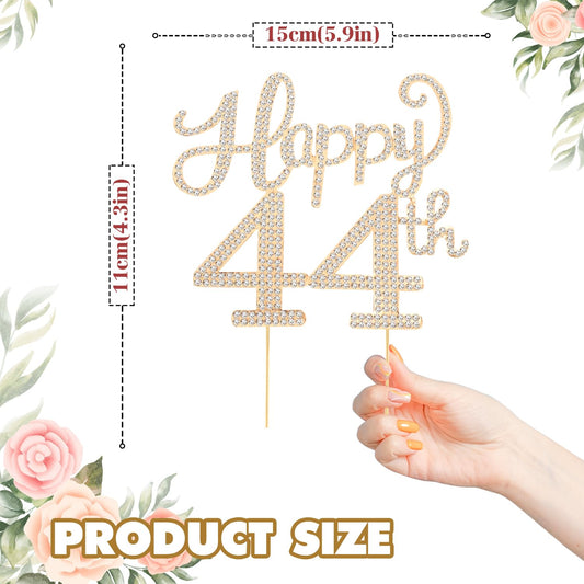 Happy 44th Birthday Decorations,44th Birthday Gold Rhinestone Cake Topper - Cheers to 44 Years Old Bday Party Metal Sparkly Cake Centerpieces Sign.