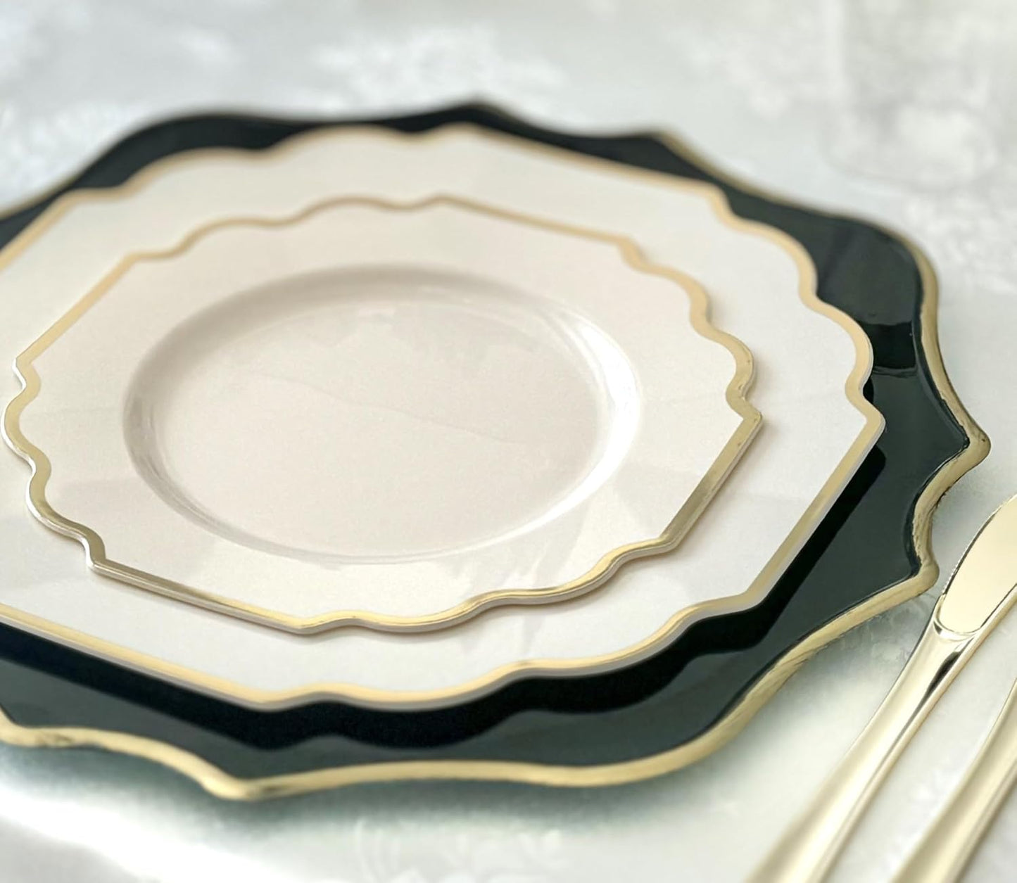 " OCCASIONS " 80 Plates Pack,(40 Guests) Heavyweight Wedding Party Disposable Plastic Plates Set -40 x 10.5'' Dinner + 40 x 8'' Salad/Dessert Plate (Imperial Ivory & Gold)