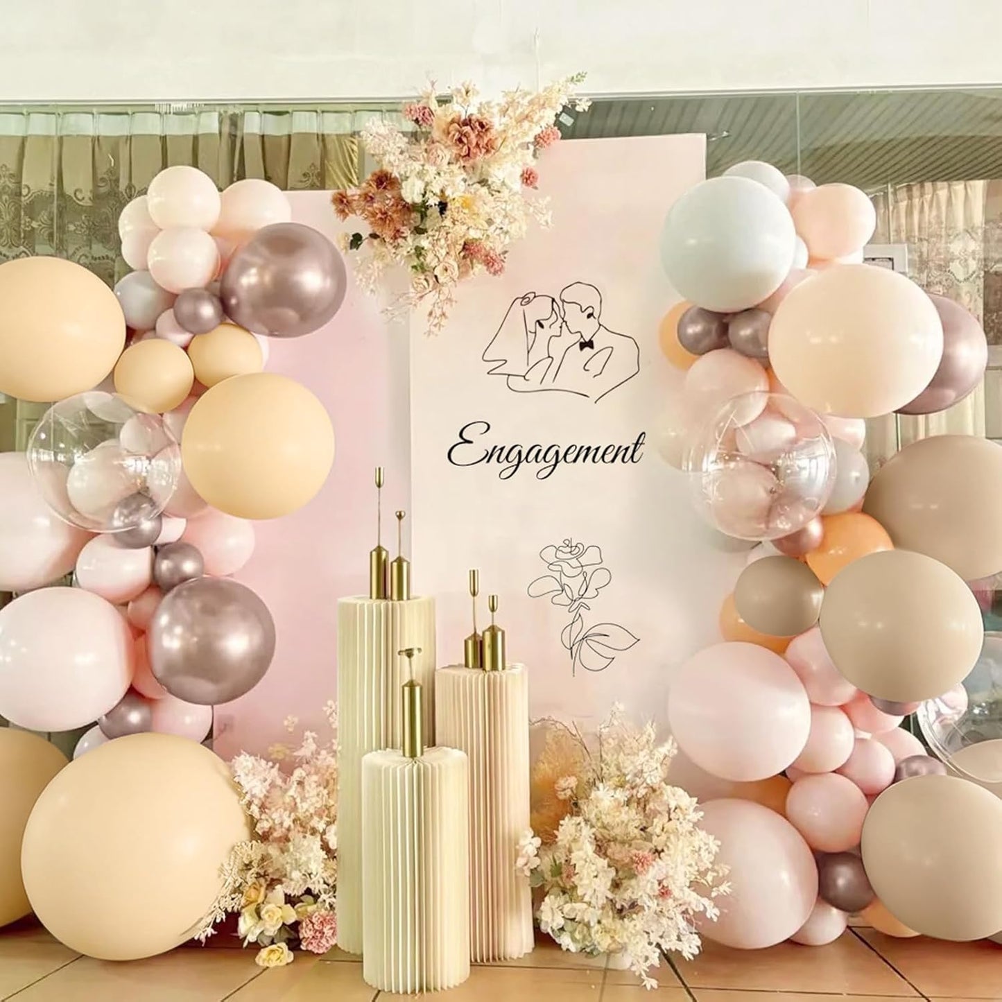 Boho Nude Neutral Balloon Arch Kit, 166Pcs Pastel Brown Maca Light Orange Nude Champagne Gold Metallic Balloons Garland for Baby Shower Gender Reveal Birthday Party Decoration