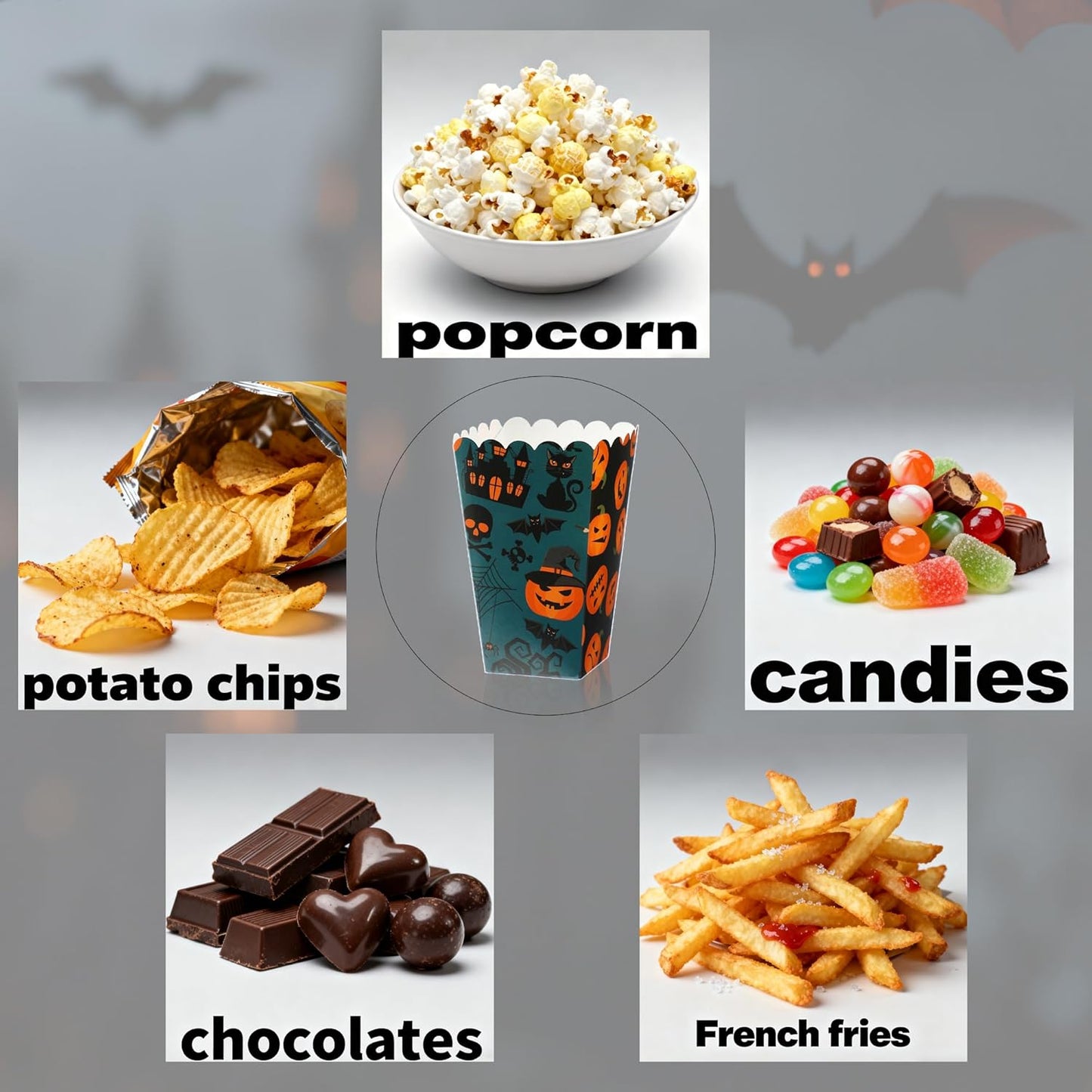 50 Packs Halloween Popcorn Boxes - Small Pop Corn Bags for Halloween Elements, Candies Snack Containers for Party Decoration, Cardboard Popcorn Holders for Carnival Night