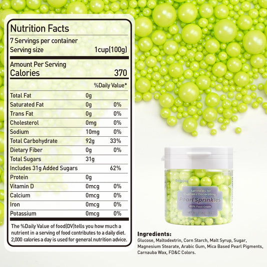Dazzjoy Edible Green Pearl Sprinkles, Mix Size, 130g/4.58oz, Cupcake Toppers, Cake Decorations, Ice Cream, Easter, Wedding Party Valentines Easter Supplies