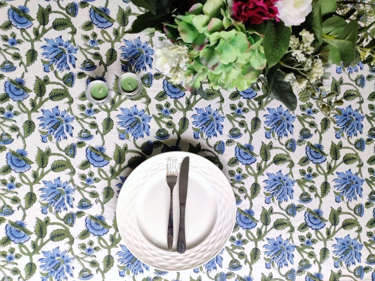 ATOSII Taj 100% Cotton Fall Tablecloth, Handblock Print Rectangle Table Cover for Kitchen Dining Linen I Parties, Thanksgiving, Christmas, Wedding, Table Cloth I 72 X 140 Inches I 12 Seater