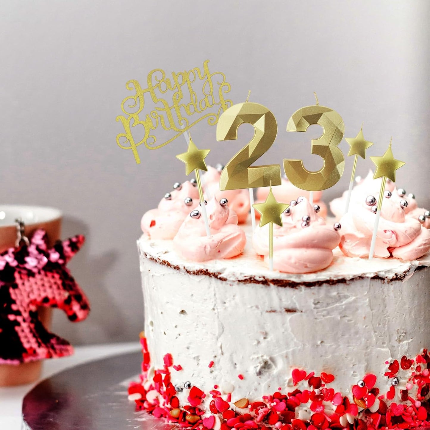 Golden Number 45 Birthday Candles and Star Birthday Candles 2.76 inch Birthday Cake Candles 3D Diamond Shaped Candles are Suitable for Birthday Parties and Anniversary Cake Decorations Candles