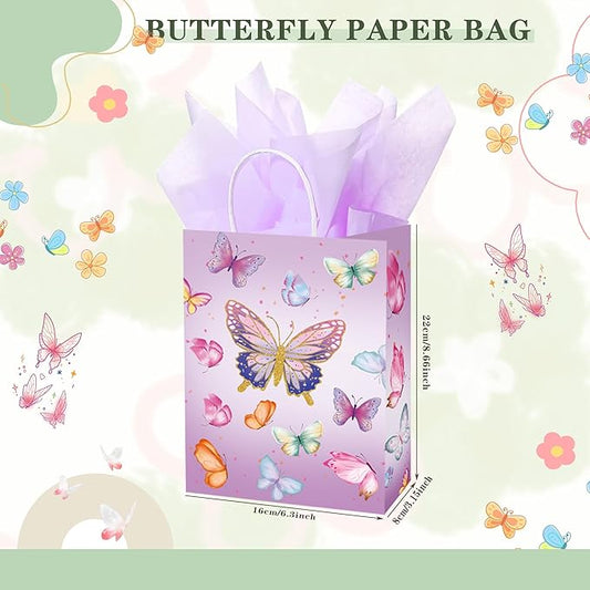 W WINTMING 16 Pcs Butterfly Gift Bags Butterflies Party Favor Bags with Tissue Paper Pink Purple Paper Goodie Bag Birthday Bag for Wedding, Birthday, Party Supplies and Gift (Butterfly)