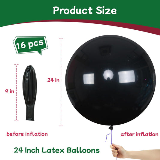 AZOWA 24 Inch Black and Silver Balloons 16-Count Large Latex Round Balloons for Party Favors Decoration (Black and Silver, 16 Pcs)