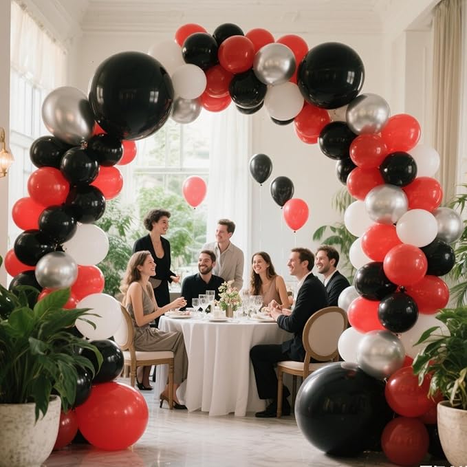 412Pcs Red Black and White Balloon Garland Arch Kit,18 12 10 5 Inch Different Size Red Black White Balloons for Shower Birthday New Year Graduation Wedding Racing Car Poker Party Decorations
