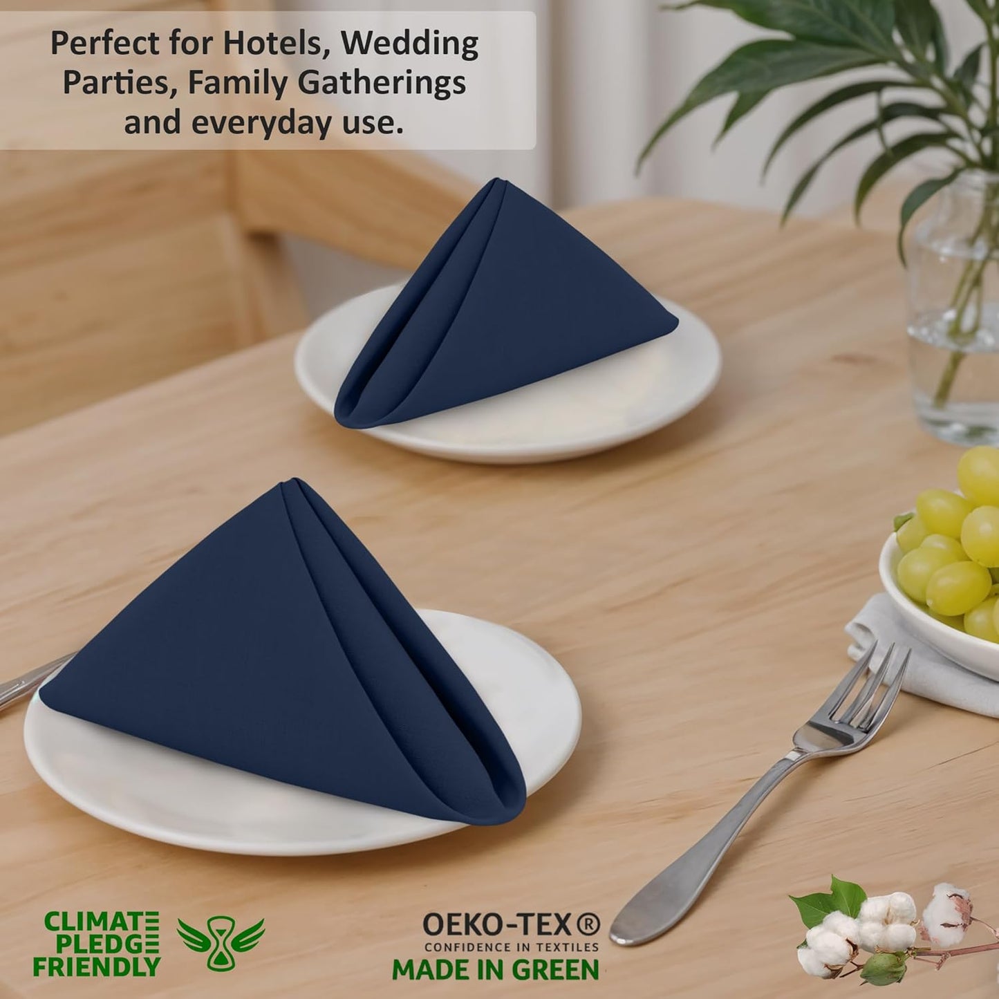 Ruvanti Cloth Napkins Set of 12, 18x18 Inches, 100% Cotton, Washable, Soft & Absorbent, Perfect for Wedding, Christmas, Thanksgiving Dinners - Pageant Blue