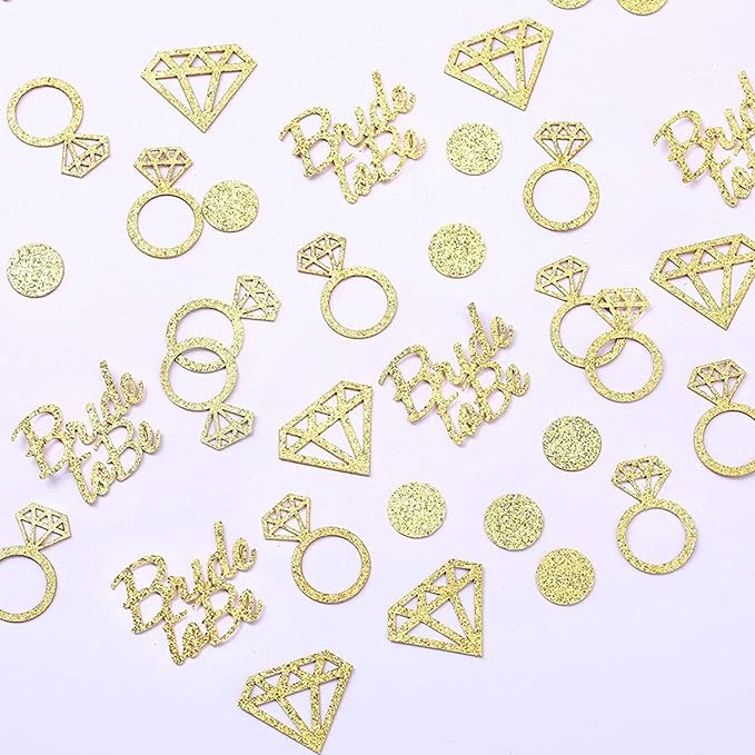 Bridal Shower Table Confetti for Engagement Party Decor Bride to be,Diamond Ring and Dots Paper Confetti for Wedding Bachelorette Party Favors - Gold
