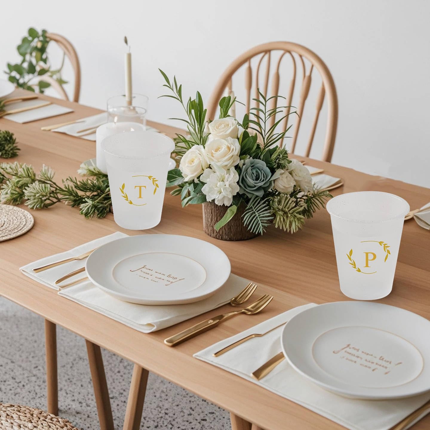 100 Monogrammed Cups Disposable Initial Plastic Cup 12 oz Wedding Personalized Cup for Wedding Reception Baby Shower Birthday Party(Letter B)