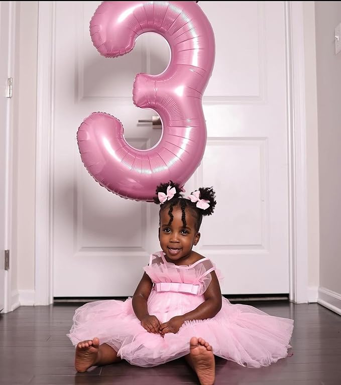 40 Inch Pearlescent Pink 1 Balloon for First Birthday, 1st Number Balloons Birthday Decorations for Girl Kids Toddler Baby, One Giant Number 1 Balloon