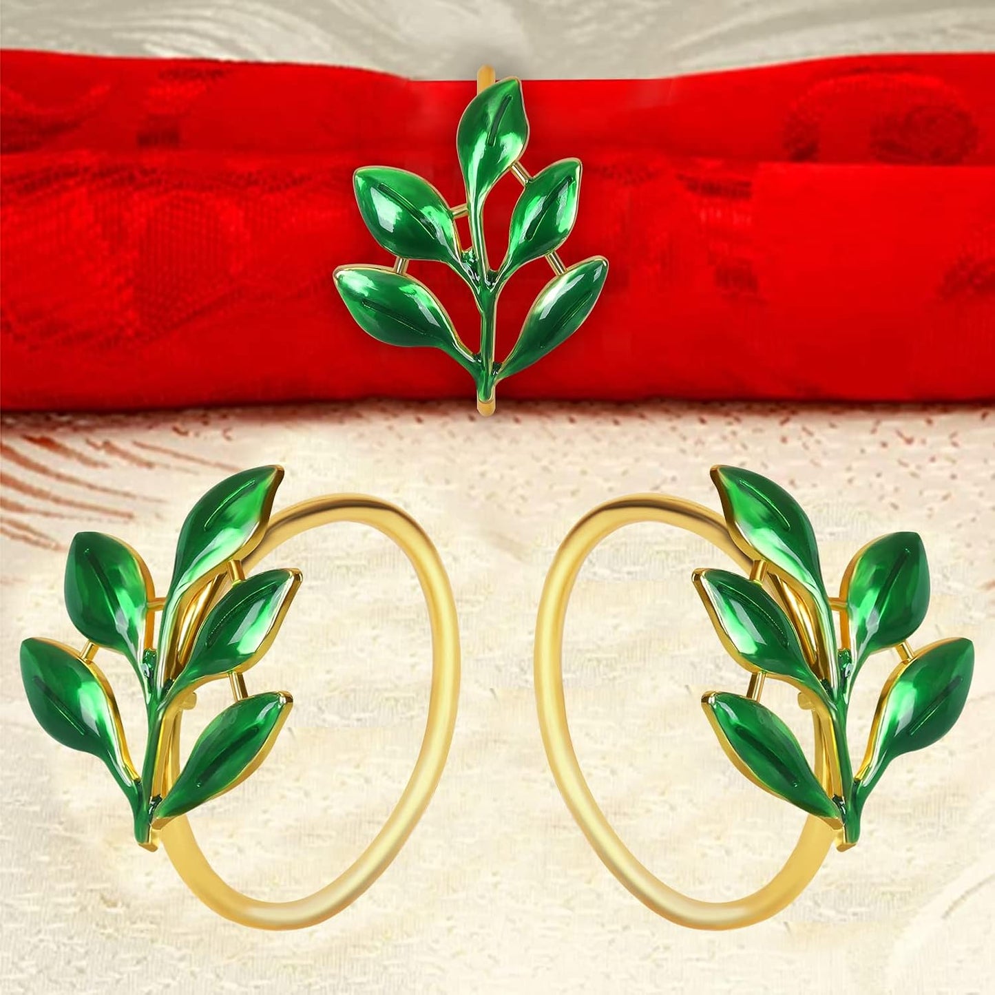 KPOSIYA Napkin Rings Set of 20 Hollow Cut Metal Napkin Holder Dinning Table Setting for Wedding Party Banquet Christmas Dinner Delicate Serviette Buckles Decor (Ye Zi-Green 20