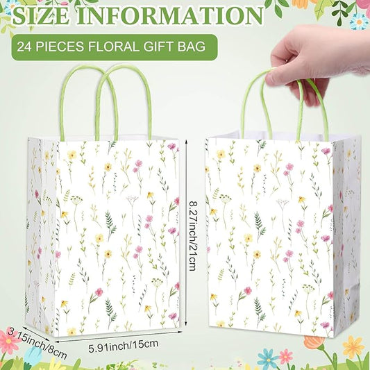Marspark 24 Pcs Spring Wildflower Paper Gift Bags for Wedding Bridal Baby Shower Engagement Birthday Party Supplies Floral Treat Bag with Handles Candy Goodie Bags for Guests