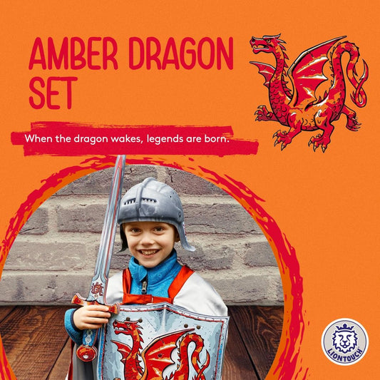 Liontouch - Amber Dragon Foam Sword & Shield for Boys Aged 3-8 Years | Medieval Knight Set for Pretend Play with Red Dragon Theme | Safe Weapons & Battle Accessories for Dress Up & Costumes
