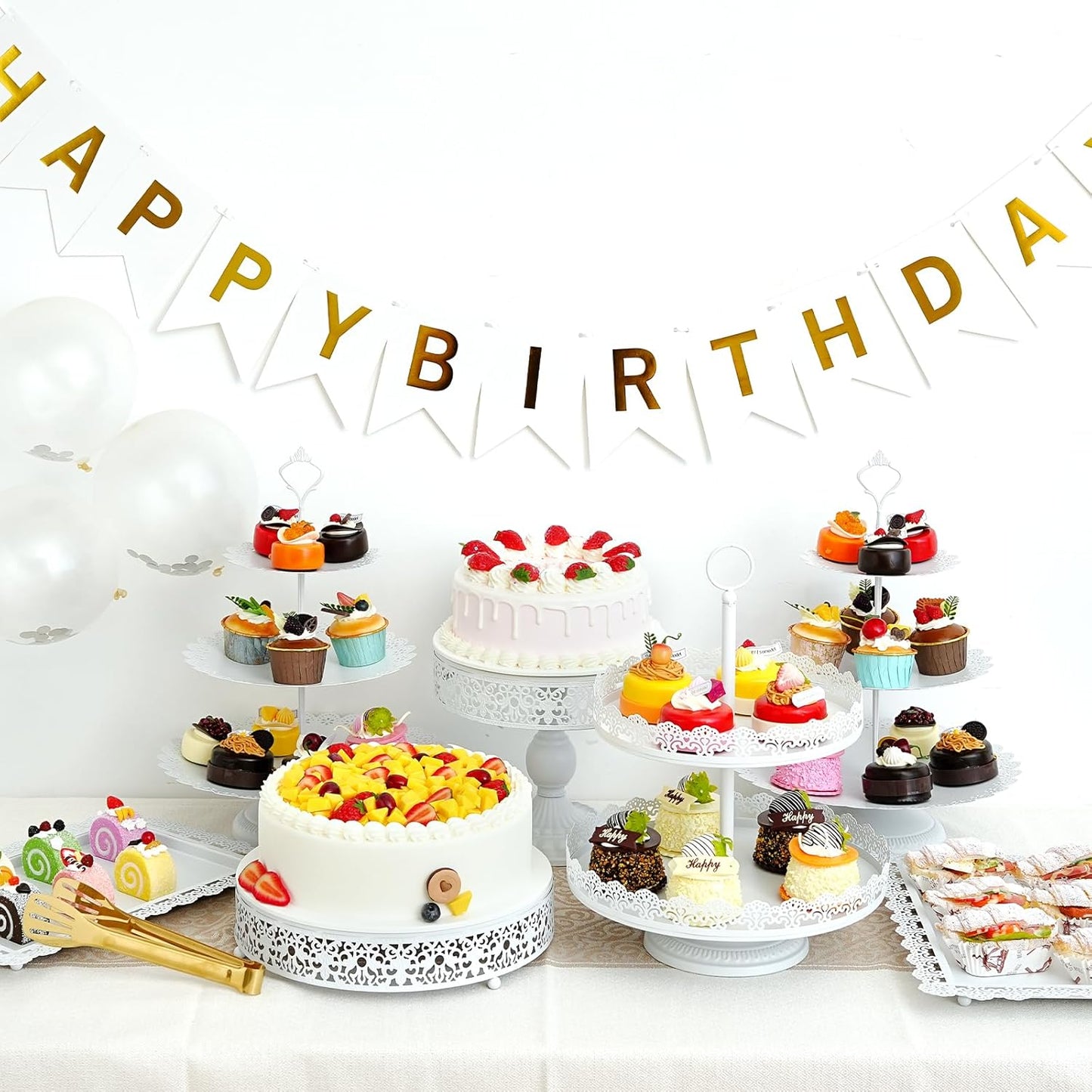 11 Pcs White Metal Cake Stand Set, Elegant Dessert Table Display Set for Party, Cupcake Stand & Candy Table Display Sets for Wedding, Birthday Celebration