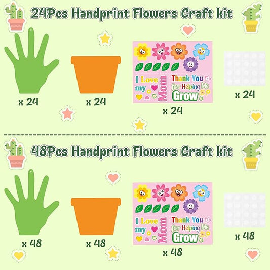 WATINC Spring Handprint Flowers Craft Kit- DIY Thanks for Helping Me Grow EVA Foam Flower Pot Crafts Decor, Appreciation Mother's Day Gifts for Party Home Fun Art Activity (24Pack)
