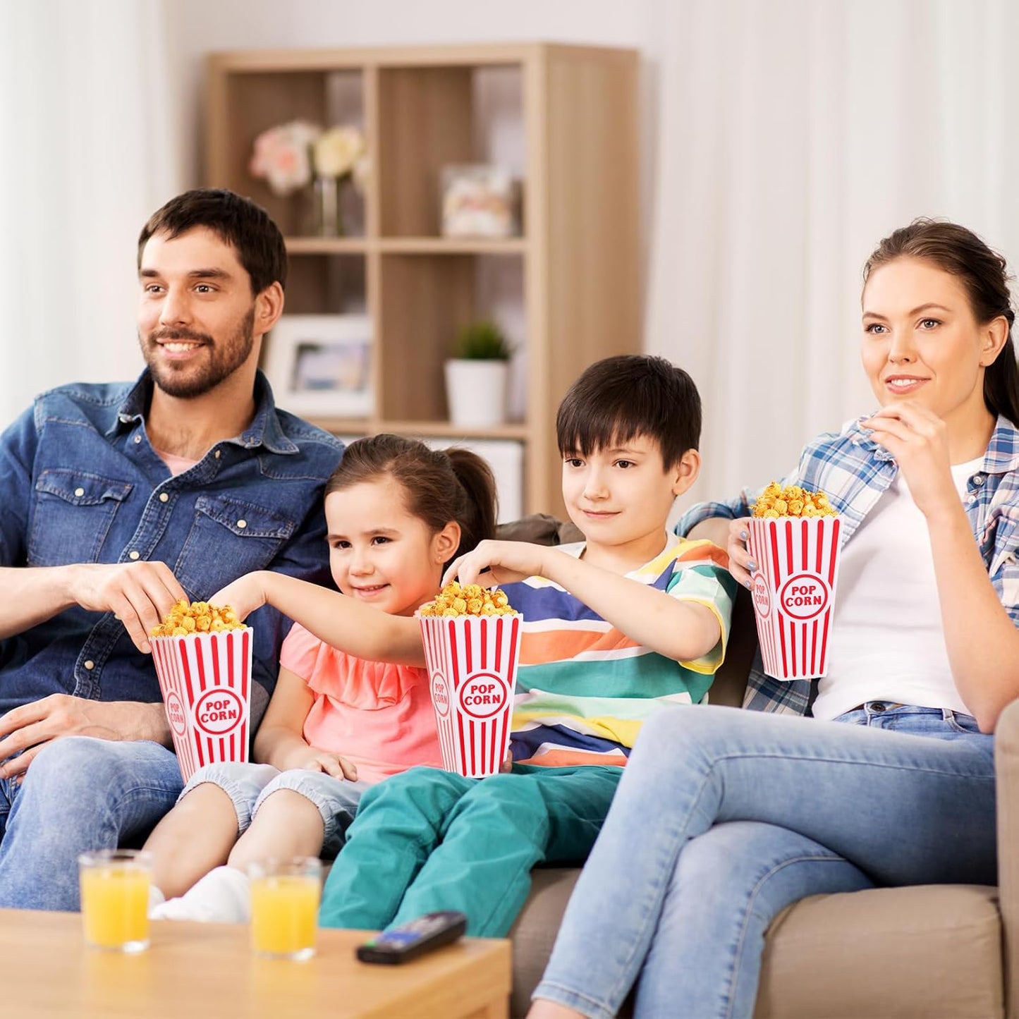 50 Pack Plastic Popcorn Boxes Red and White Striped Popcorn Buckets Bulk Reusable Open Top Containers for Movie Night, Classic Retro Style, 7.7 x 3.9 x 2.4 Inch