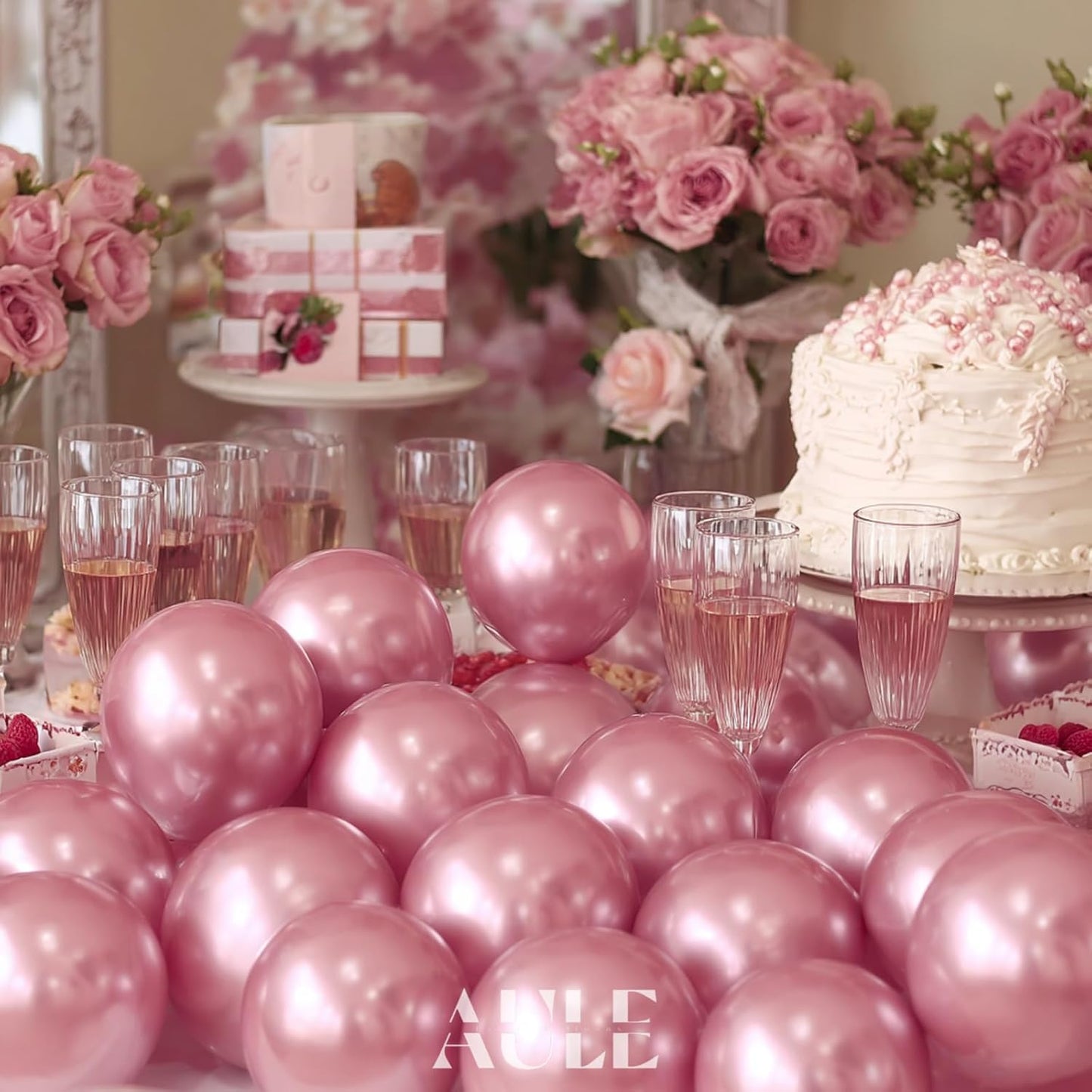 AULE Metallic Pink Balloons 5 inch 50 Pcs Pink Latex Balloons Chrome Helium Shiny Thicken Balloon Perfect Party Decoration for Wedding Birthday Baby Shower Graduation Carnival