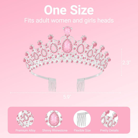 Birthday Tiara and Crown with Sash, Birthday Tiara for Women Party (Pink)