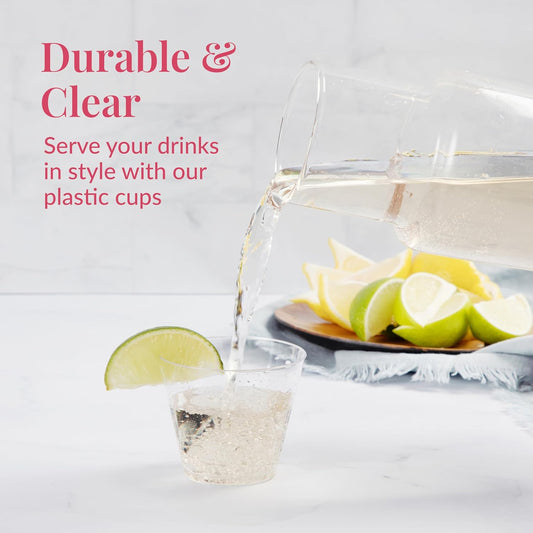 Set of 100-5 oz Clear Plastic Cups - Prestee Hard Disposable Drinkware - Bulk Cocktail, Wine and Punch Tumblers - Party and Event Drinking Cups