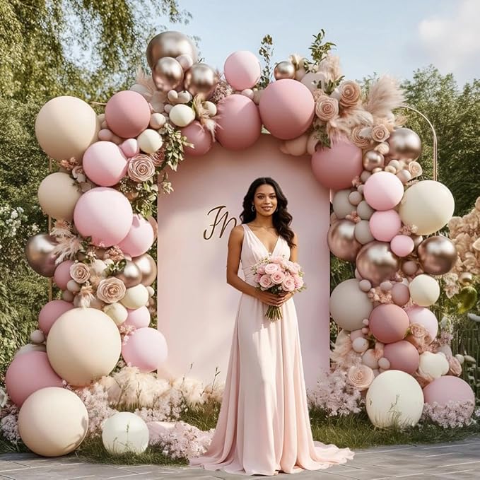 Dusty Pink Rose Balloon Garland Double Stuffed Mauve Light Pink Latex Blush Nude Beige Champagne Gold Balloon Arch Kit for Boho Birthday Baby Bridal Shower Neutral Wedding Party Decor