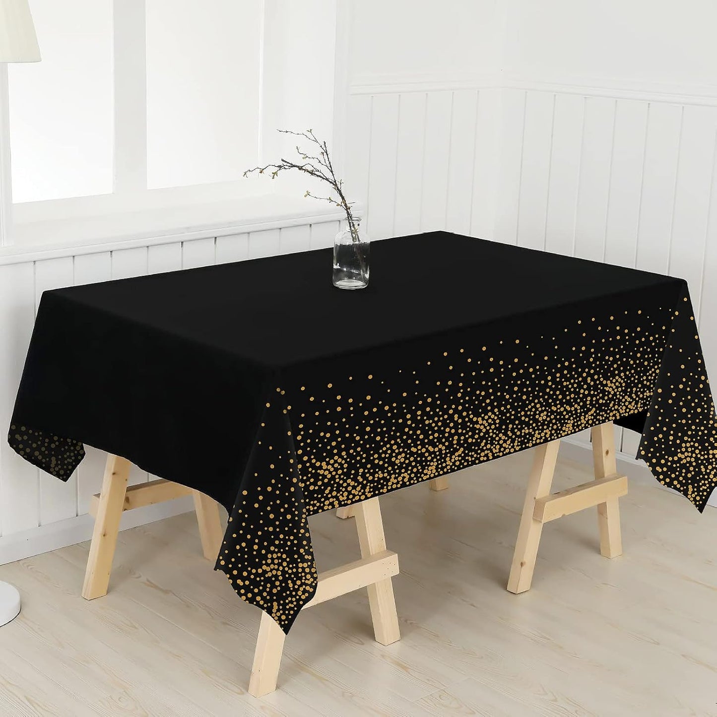 Tablecloths for Rectangle Tables, 3 Pack 54" x 108" Plastic Table Cloth Disposable Table Covers Engagement Party Decorations, Black Gold Dot Tablecloths Disposable Tablecloth for Weddings Buffet Table
