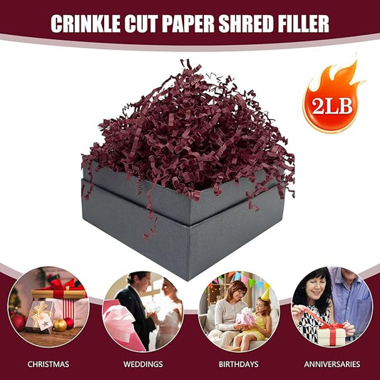 Burgundy Crinkle Cut Paper Shred Filler, 2 LB Basket Filler Shredded Paper, Confetti Stuffing for Basket Filling, Halloween, Valentine's Day, Christmas, Birthdays, Gift Wrapping, Stuffer Party Supplies