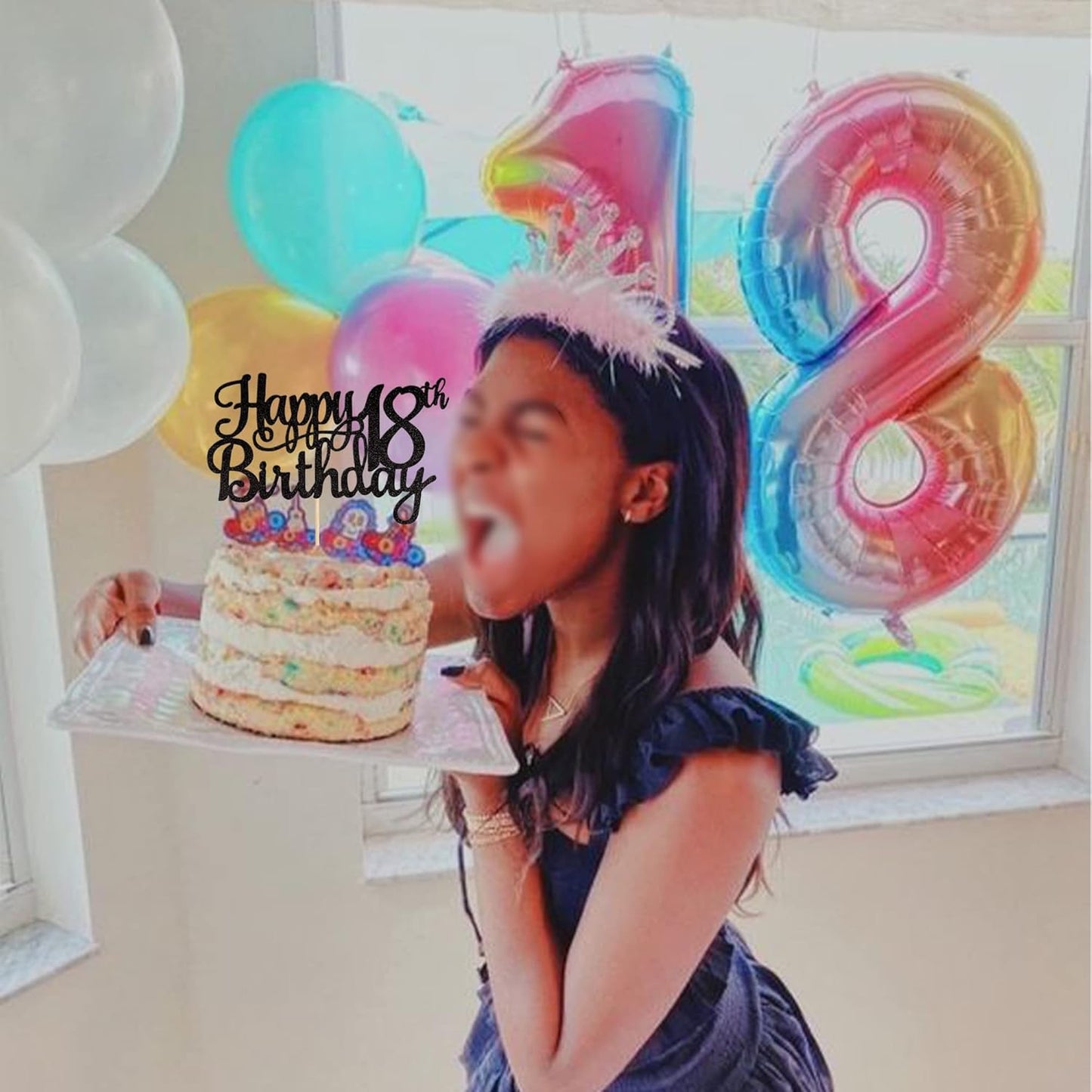 1 PCS Happy 18th Birthday Cake Topper Glitter Cheers to 18 Years Birthday Cake Pick 18 Fabulous Cake Decoration for Happy 18th Birthday Theme Party Decorations Supplies Black