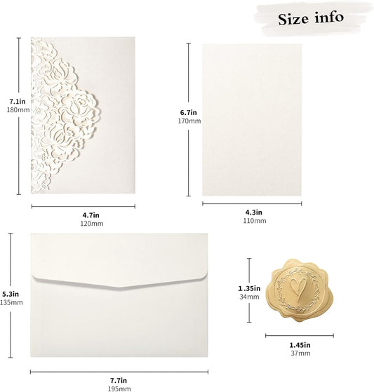 DORIS HOME 50pcs Laser Cut Quinceanera Invitations Green and Ivory White, 4.7x7.1 Blank Quince Invitations for 15th Birthday, Invitation cards for Sweet 16 with Envelopes