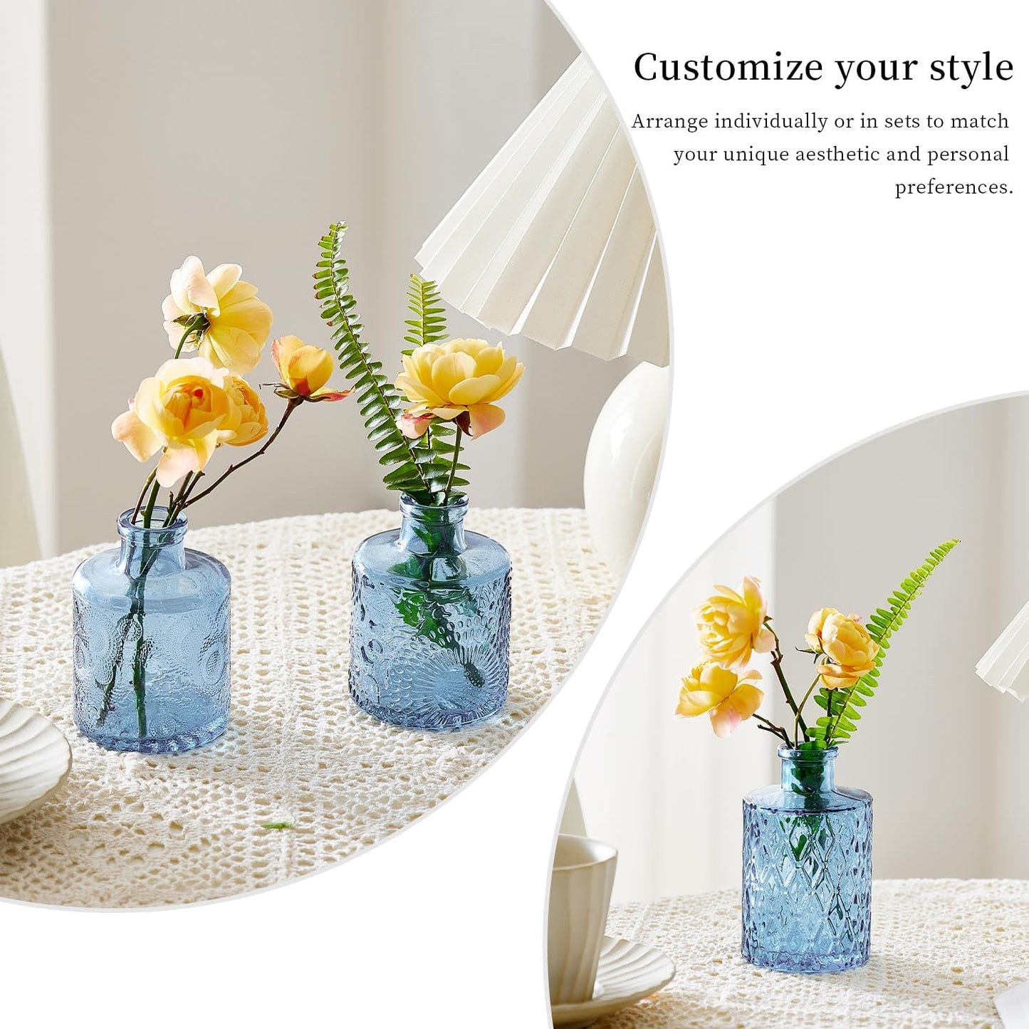 Glass Bud Vases Set of 32 - Blue Assorted Small Mini Glass Vases for Flowers, Crystal Vintage Vase Set, Bulk Centerpieces for Table Décor, Wedding, Home and Events (Blue, 32 Pcs)
