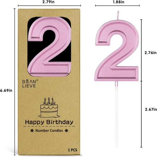 BEAN LIEVE Rose Gold Birthday Candles Number 2, Rose Gold Number Candles, Cake Number Candles for Birthday Parties and Wedding Anniversary Celebrations