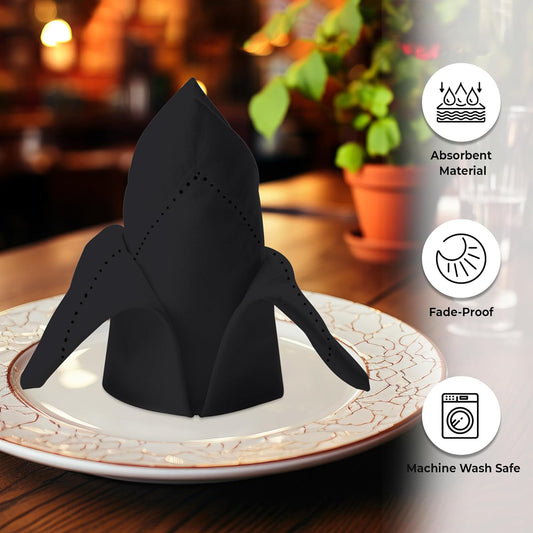 Urban Villa Halloween Cloth Napkins Black Color Dinner Napkins Hemstitch 20''x20'' (Set of 12) 100% Cotton Absorbent Napkins Soft Durable Reusable Washable Ideal for Events Parties Everyday use