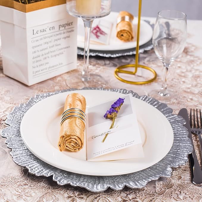 MAONAME Round 13" Silver Charger Plates, Reef Plate Chargers Set of 6, Plastic Table Chargers for Dinner Plates, Wedding, Thanksgiving, Christmas