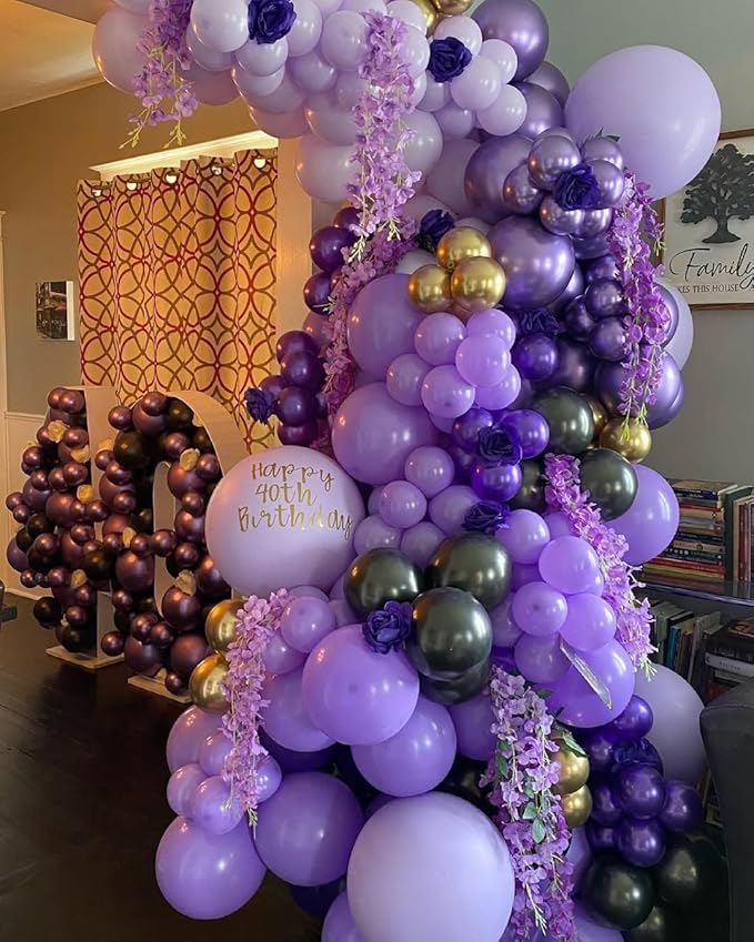Purple Balloon Garland Arch Kit, 162pcs Dark Purple Lavender Light Pastel Purple Chrome Gold Confetti Balloons for Wedding bridal shower Mothers Day Princess Birthday Butterfly Party Decorations