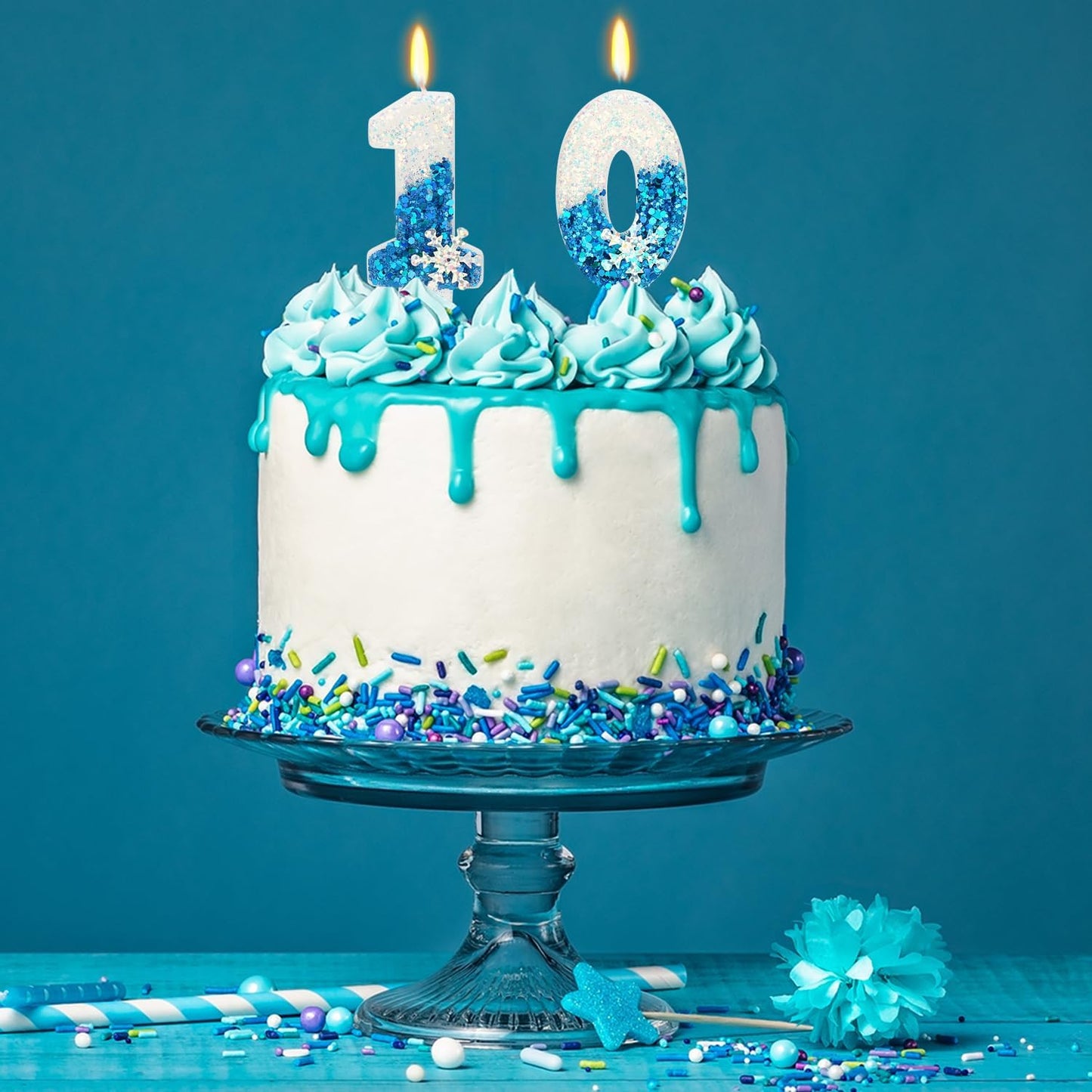 Snow Themed Birthday Candles, 10th Birthday Candle for Party Supplies, Winter Birthday Party Supplies, 2.76 inch Number 10 Cake Topper Decoration (Number 10)