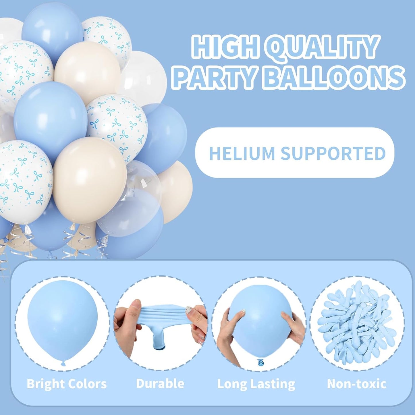 Pastel Blue Bow Balloons Light Pale Blue and White Sand Balloon 12inch Beige Clear Balloons Coquette Birthday Party Decorations Latex Helium Balloon for Arch Bridal Baby Shower Bachelorette Weddiing