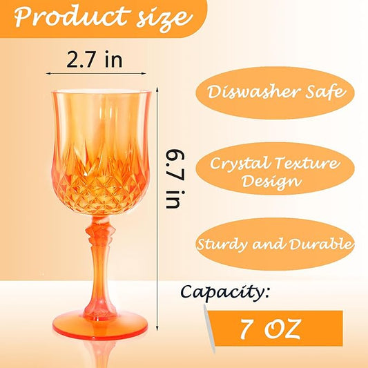 Plastic Wine Glasses, Plastic Goblets Vintage Style Cordial Unbreakable Drinking Glasses, Reusable Drinkware for Wedding Reception, Grand Event Party Supplies, Easter (12, Pumpkin orange)