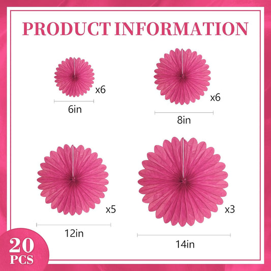 20 Pcs Rose Red Hanging Paper Fan, Hanging Honeycomb Round Paper Fans for Weddings, Birthdays, Easter, Baby Showers, Classroom, Events Ceiling Party Supplies Decorations