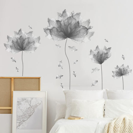39.3'' x 32.6'' Huge Flower Petal Wall Decals Living Room Floral Wall Stickers Removable Peel and Stick Waterproof Wall Art Decor Stickers for Bedroom Bathroom Office (Gray)