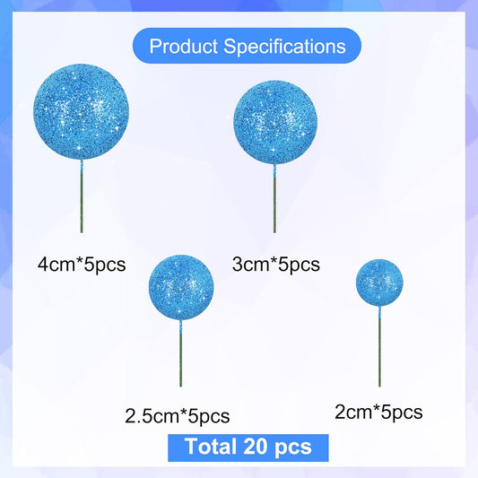 BEISHIDA 20 PCS Royal Blue Glitter Bling Mini Ball Cake Toppers Foam Cake Balls Decoration Supplies for Happy Birthday Anniversary Wedding Baby Shower Graduation Christmas Cake Decorations