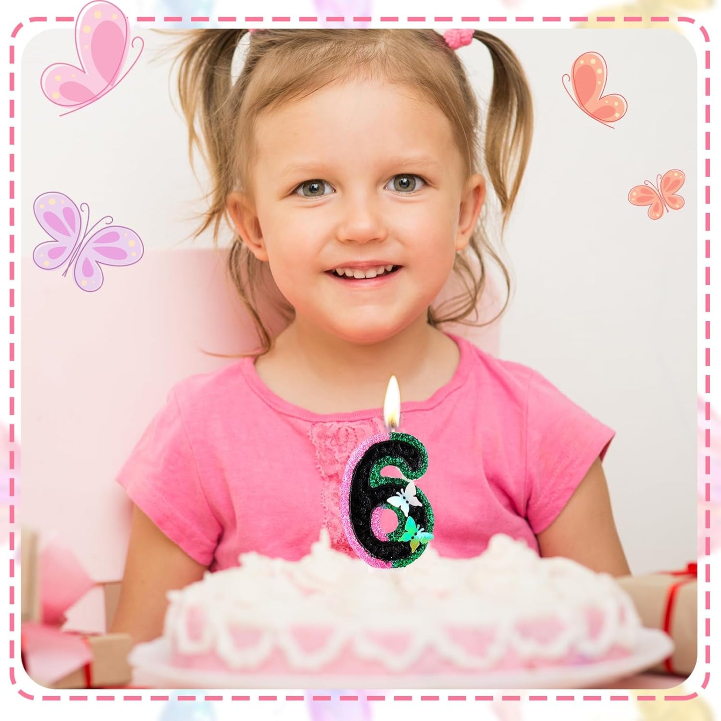 Birthday Number 10 Candles Pink Black and Green Butterfly Birthday Candles for Glitter Cake Topper with Sequins Decorations Girls Women Witch Theme Anniversary Celebrations Supplies
