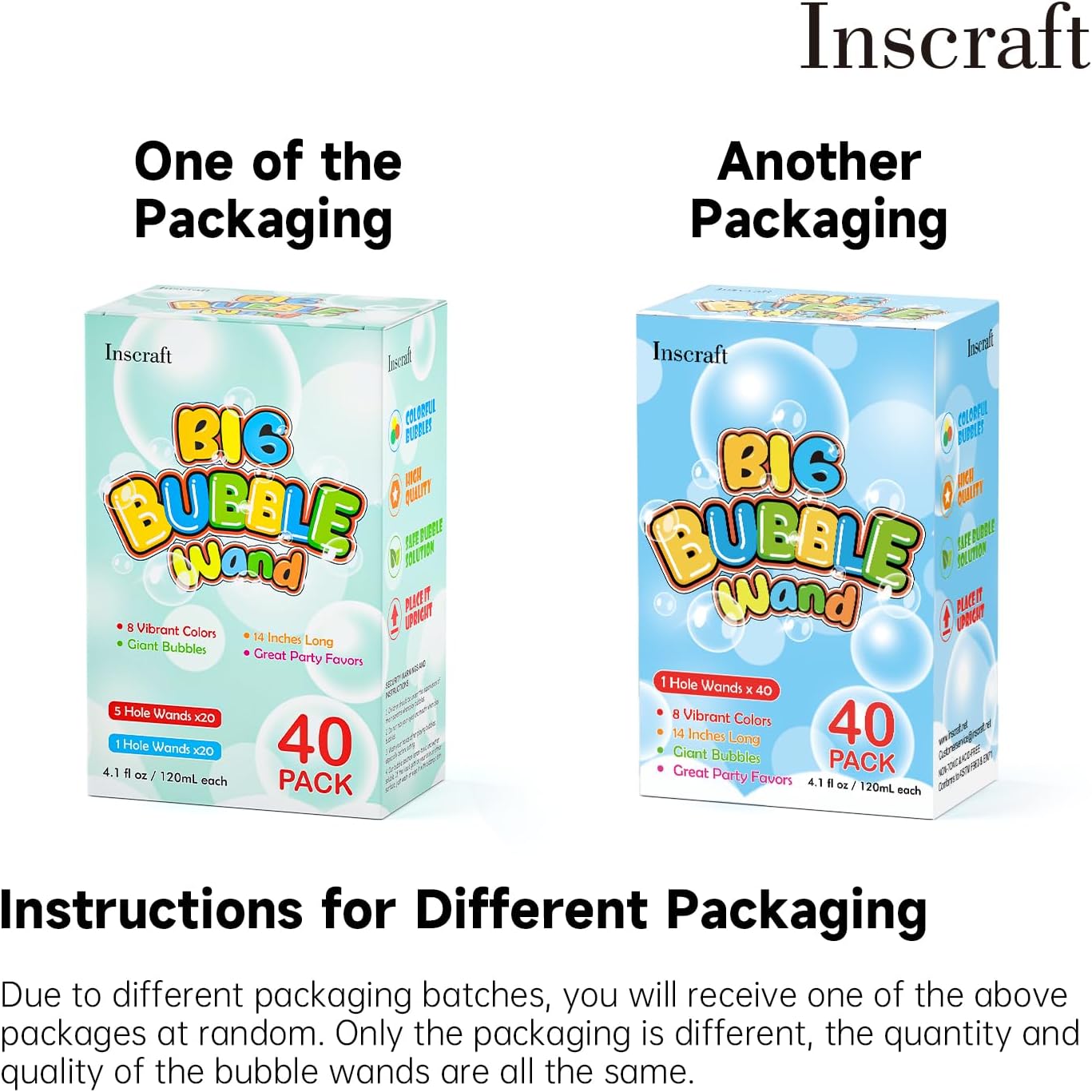 Inscraft 40 Pack 14’’ Big Bubble Wands, 8 Colors Mix Bulk for Summer Toy, Outdoor/Indoor Activity Use, Easter, Birthday, Graduation, Shower, Bubbles Party Favors Supplies for Kids