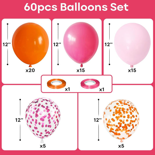 Pink and Orange Balloons 12 Inch for Fall Halloween Baby Shower Birthday Princess Tropical Wedding Party Decor - Hot Pink, Pastel Light Pink, Confetti Latex Balloon
