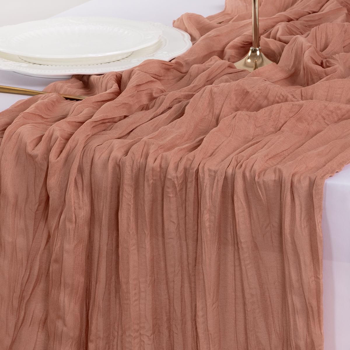 Socomi 3pcs Dusty Rose Fall Thanksgiving Cheesecloth Table Runner Boho Rustic Gauze 120 inch 10FT Cheese Cloth Runner for Wedding Party Baby Shower Birthday Home Decor Holiday Decorations