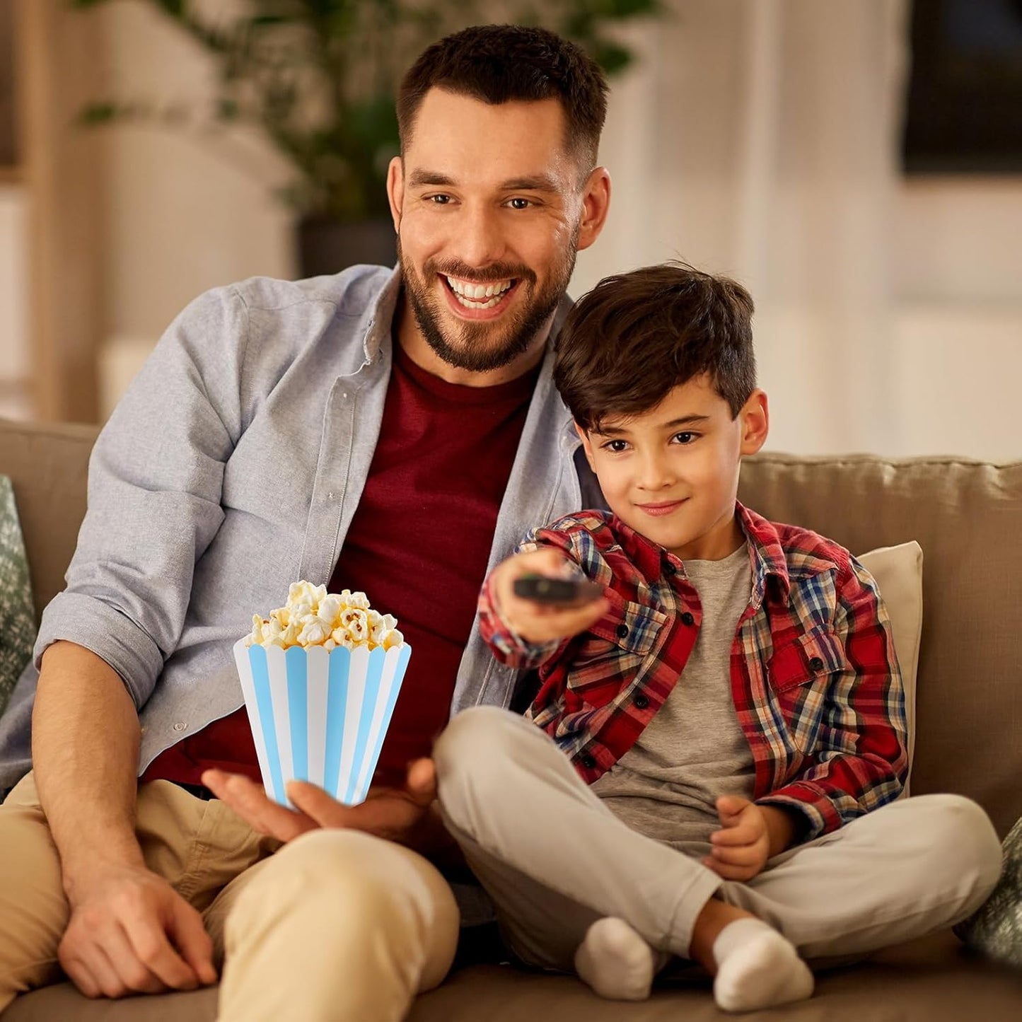 50 Pcs Popcorn Boxes Mini Paper Popcorn Box Cardboard Popcorn Container for Party Disposable Snack Candy Popcorn Bags Popcorn Holder for Movie Nights Birthday Wedding (Light blue,White)