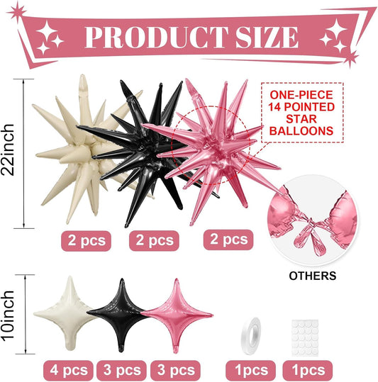 Pink Black White Star Balloon,6Pcs 22Inch Explosion Star Balloons and 10Pcs 10Inch Four Angle Balloons Kit for Birthday Anniversary Baby Shower Wedding Party Decorations