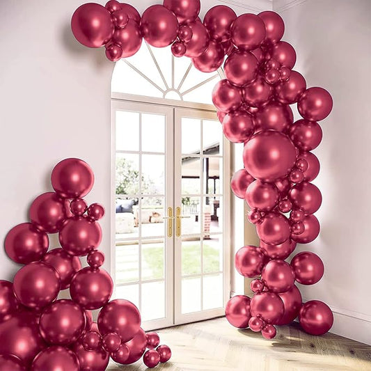 HOUSE OF PARTY Metallic Red Balloons Garland | Red 89 Latex Metallic Balloons for Graduation Decorations, Wedding & Christmas Party Decoration